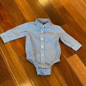 Baby Gap blue and white button down onesie 6-12m